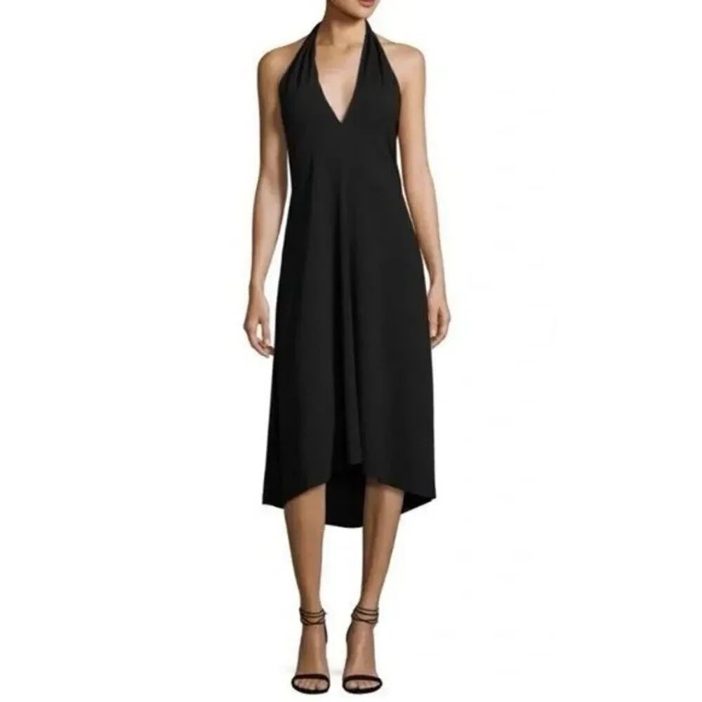 ✨Theory Araci Rosina Crepe V-Neck Halter Midi Sz 2 Black Dress✨